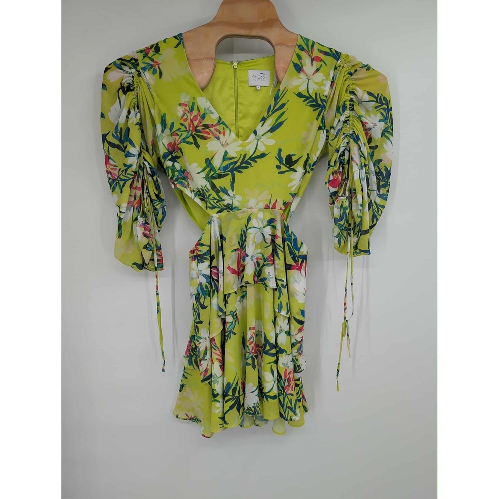ONE33‎ SOCIAL Floral Cutout Flare Dress Green Sz 6